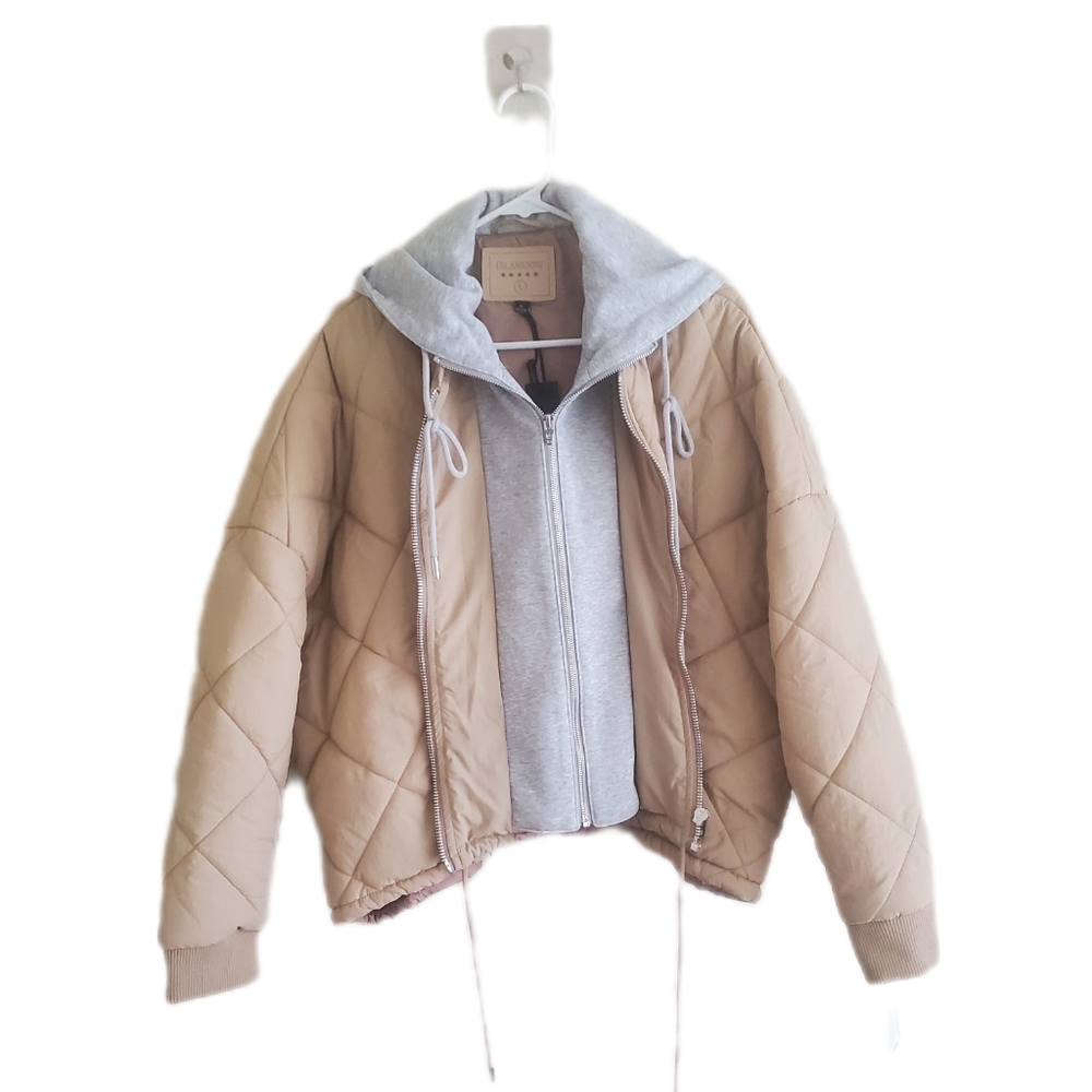NWT $148 Blank NYC  Quilted Puffer Sweatshirt Cropped Drawstring Jacket Coat